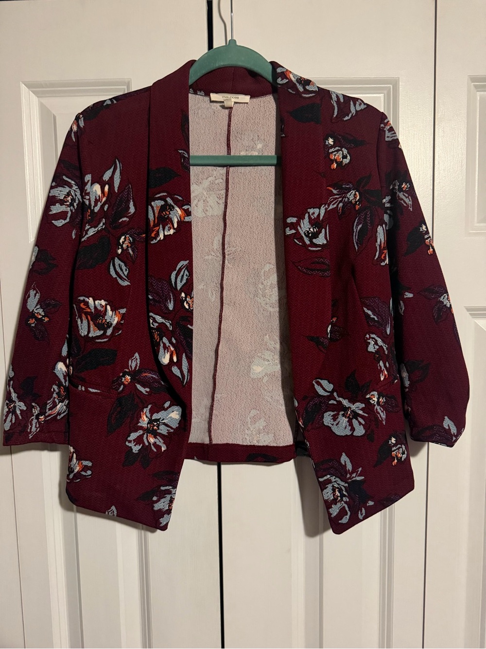 Maurices Burgundy Floral Open-Front Blazer